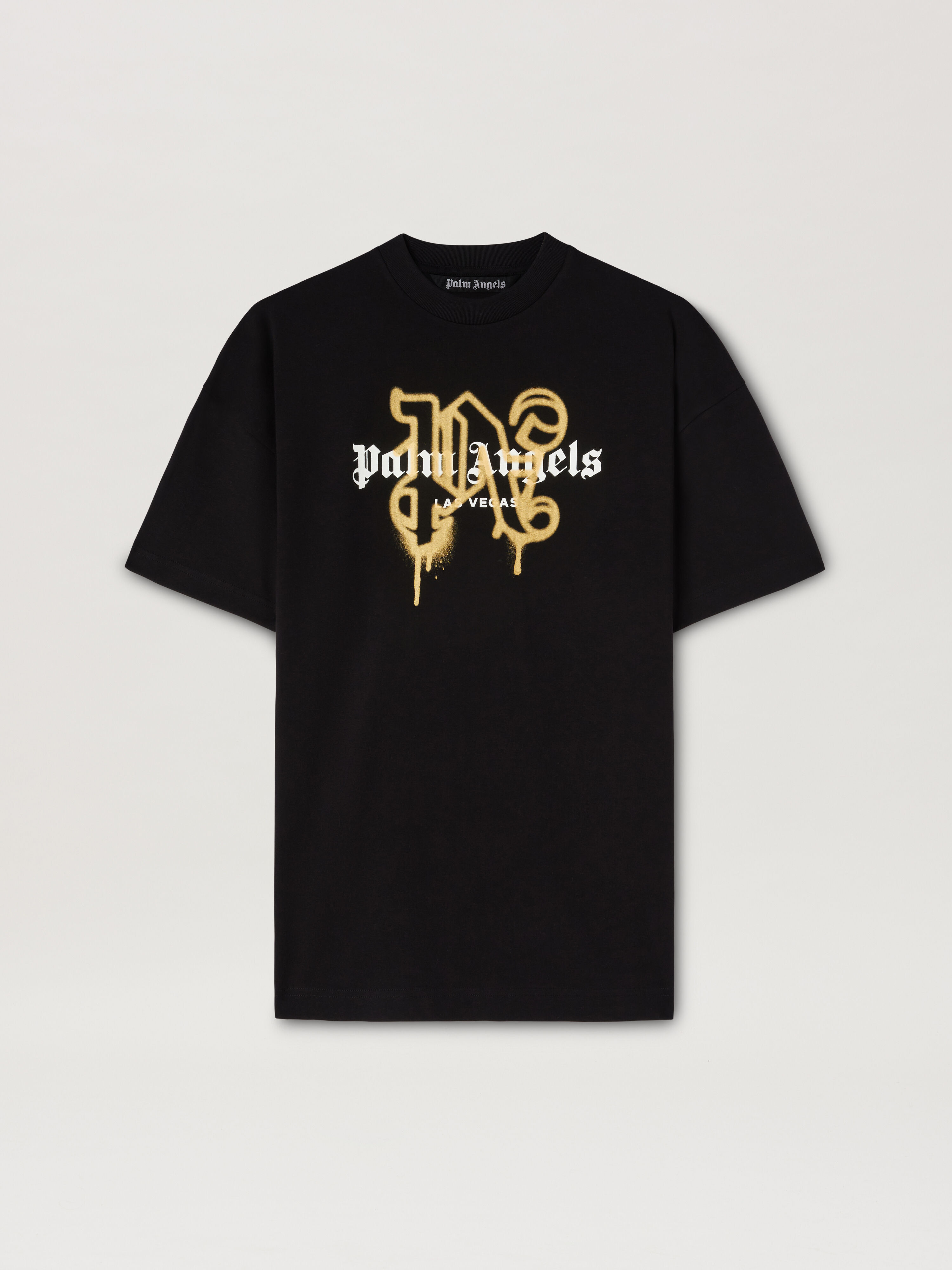 PALM ANGELS Las Vegas Monogram Spray Tee BLACK GOLD PMAA001C99JER031