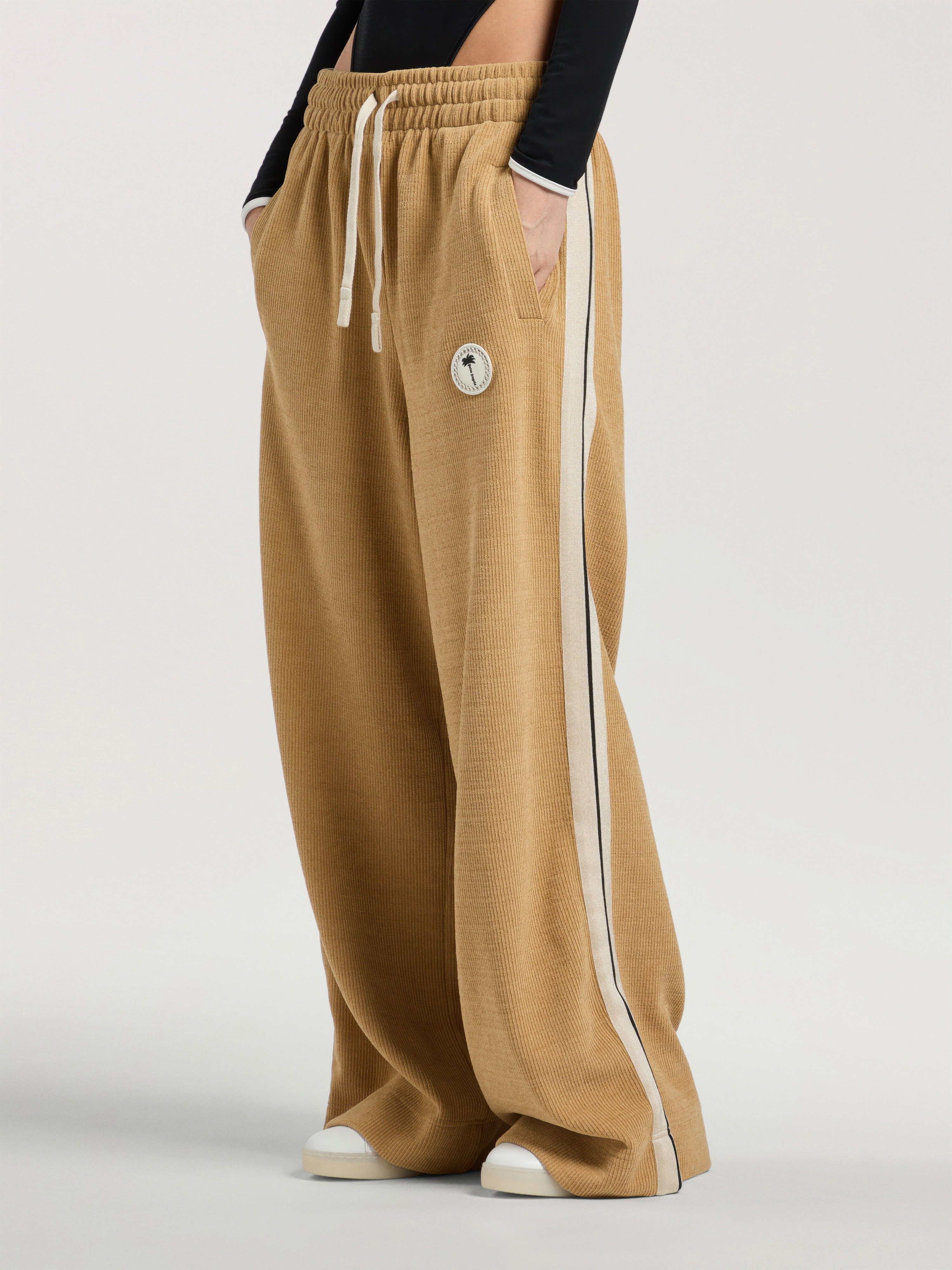 Palm Tree Chenille Loose Track Pants PALM ANGELS Palm Tree Chenille Loose Track Pants KAKI - OFF WHITE PAWCJ01W26FB01