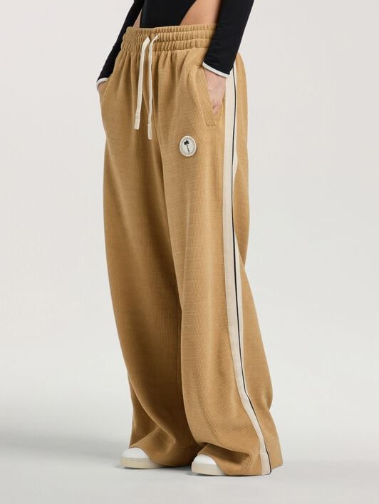 Palm Tree Chenille Loose Track Pants PALM ANGELS Palm Tree Chenille Loose Track Pants KAKI - OFF WHITE PAWCJ01W26FB01