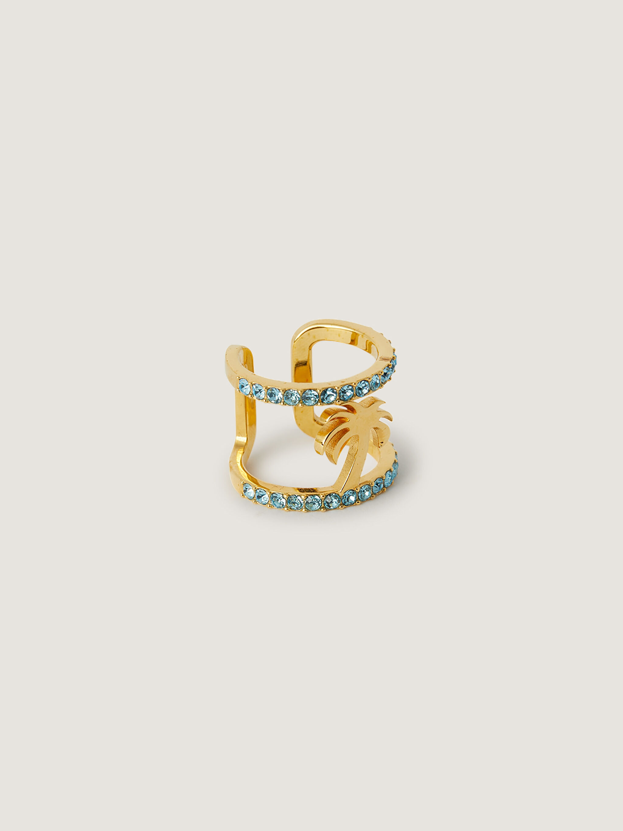 PALM ANGELS Strass Palm Ring GOLD - LIGHT BLUE PWOC02CF25MAT001