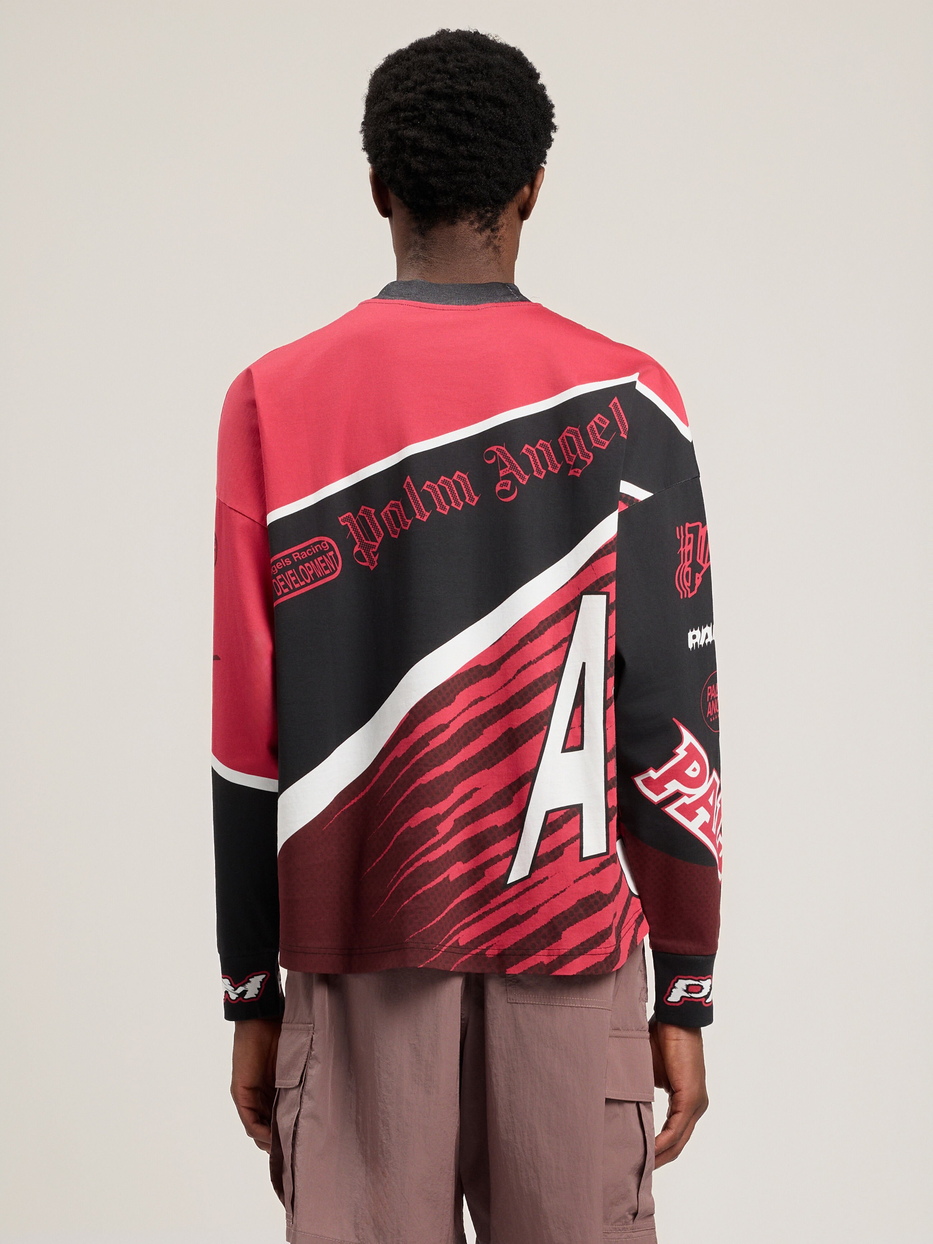 Racing Loose Long-Sleeved T-Shirt in RED BLACK for Men | Palm Angels®