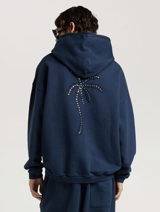 PALM ANGELS Palm Deco Loose Hoodie NAVY BLUE - OFF WHITE PAMBB08W26FL01