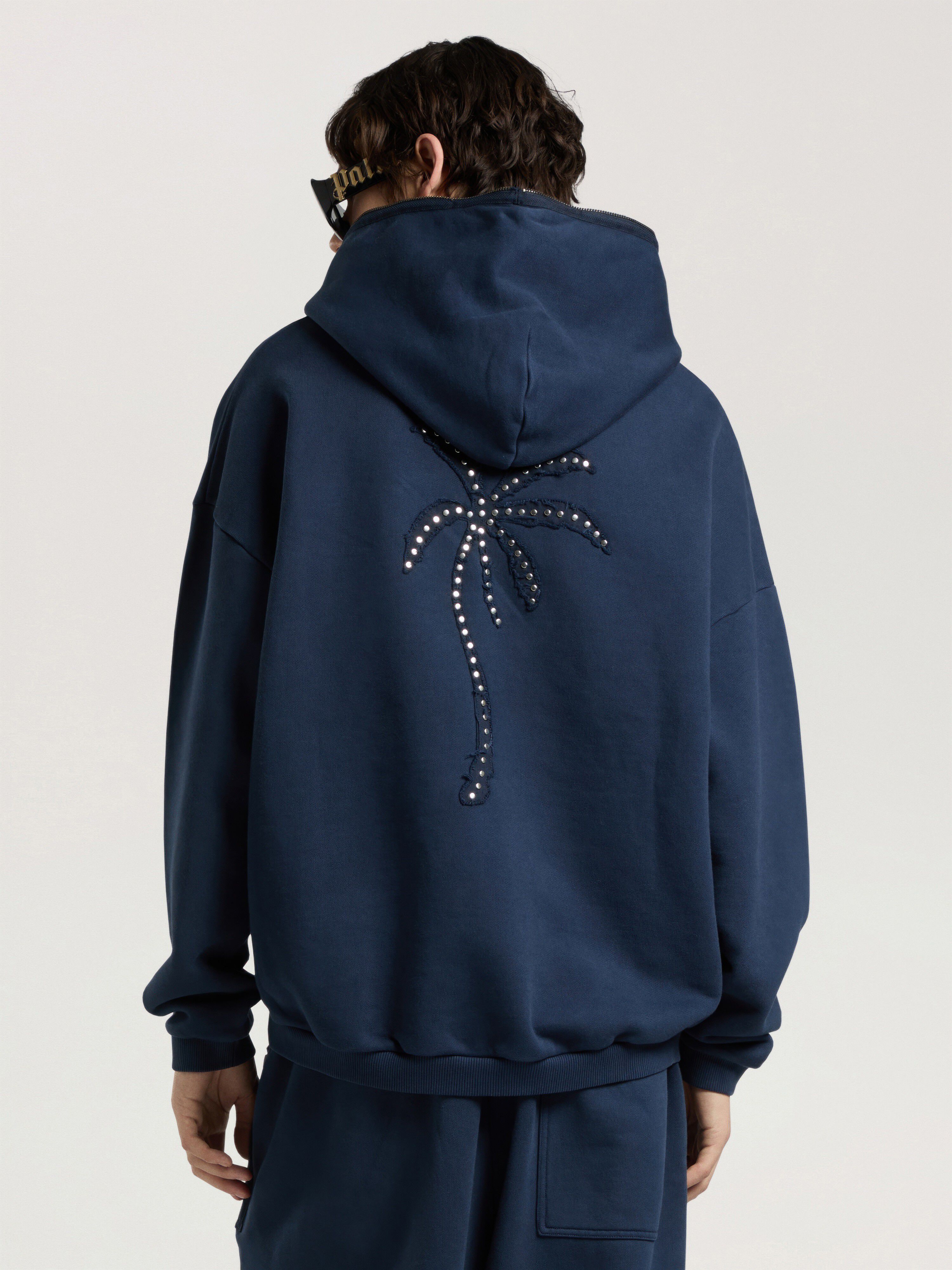 PALM ANGELS Palm Deco Loose Hoodie NAVY BLUE - OFF WHITE PAMBB08W26FL01