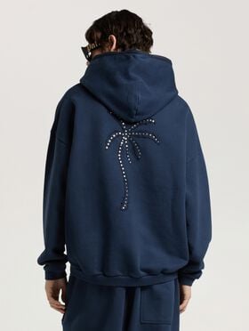 Palm Deco Loose Hoodie PALM ANGELS Palm Deco Loose Hoodie NAVY BLUE - OFF WHITE PAMBB08W26FL01