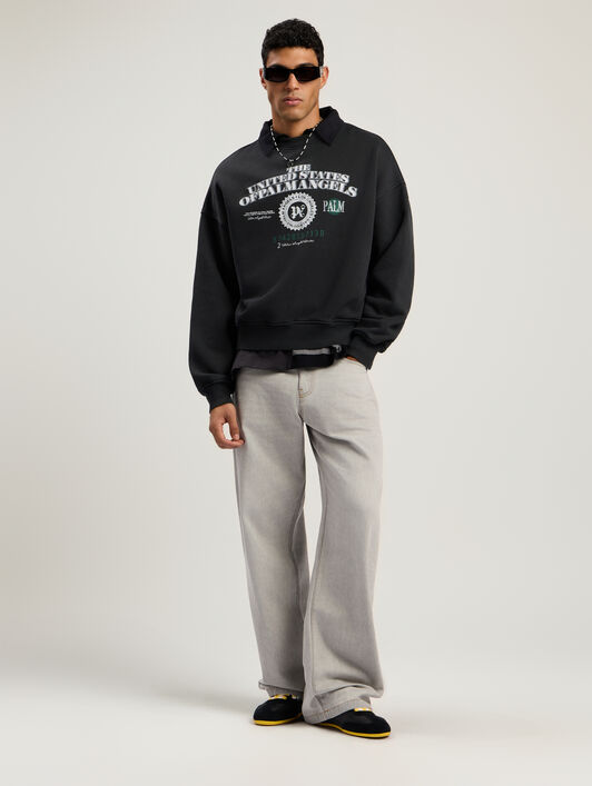PALM ANGELS Dollar Loose Crew Sweatshirt VINTAGE BLACK - LIGHT GREY PMBA08JF25FLE002