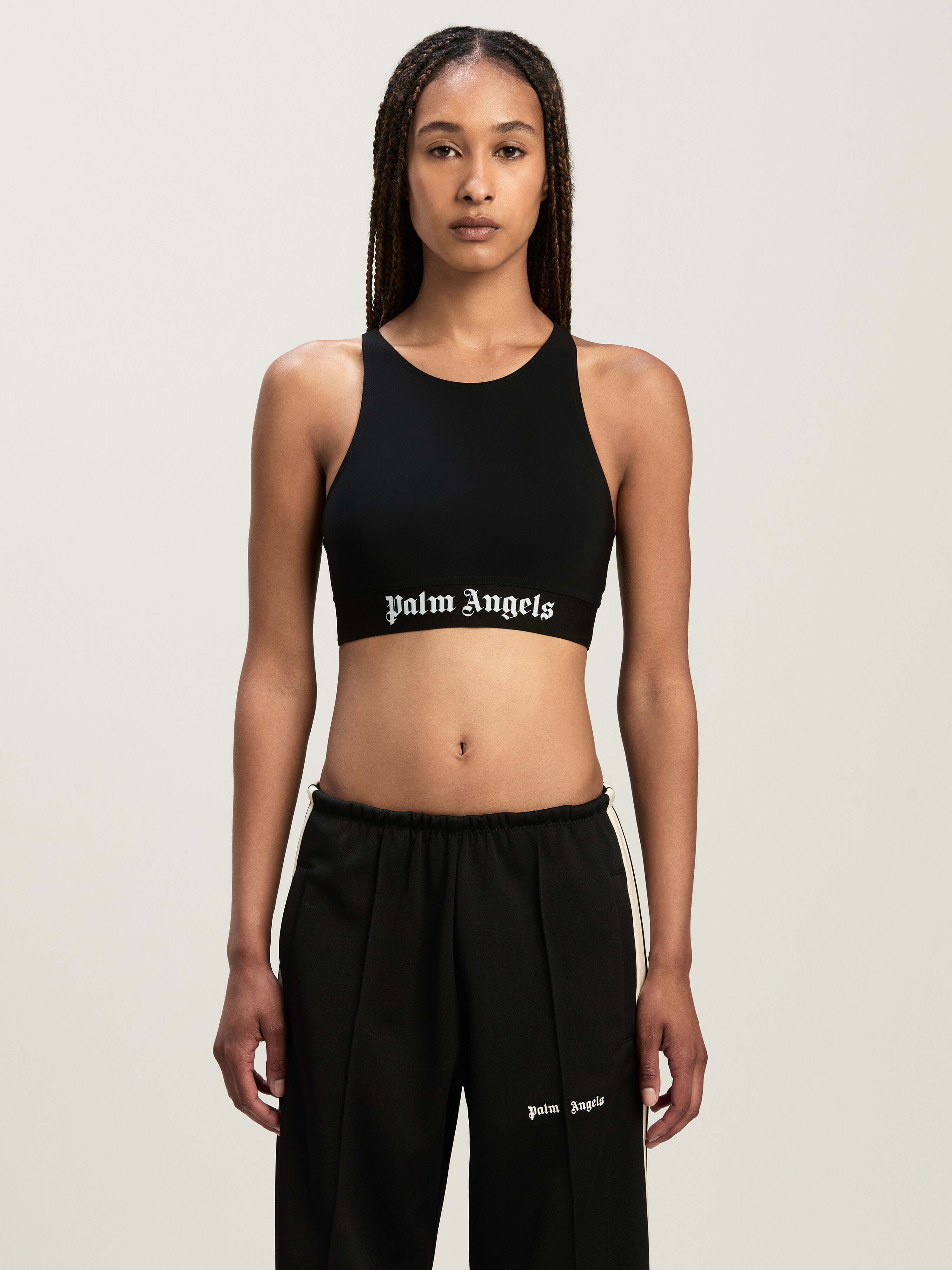 PALM ANGELS American neckline sport top BLACK - WHITE PWVO024C99FAB001