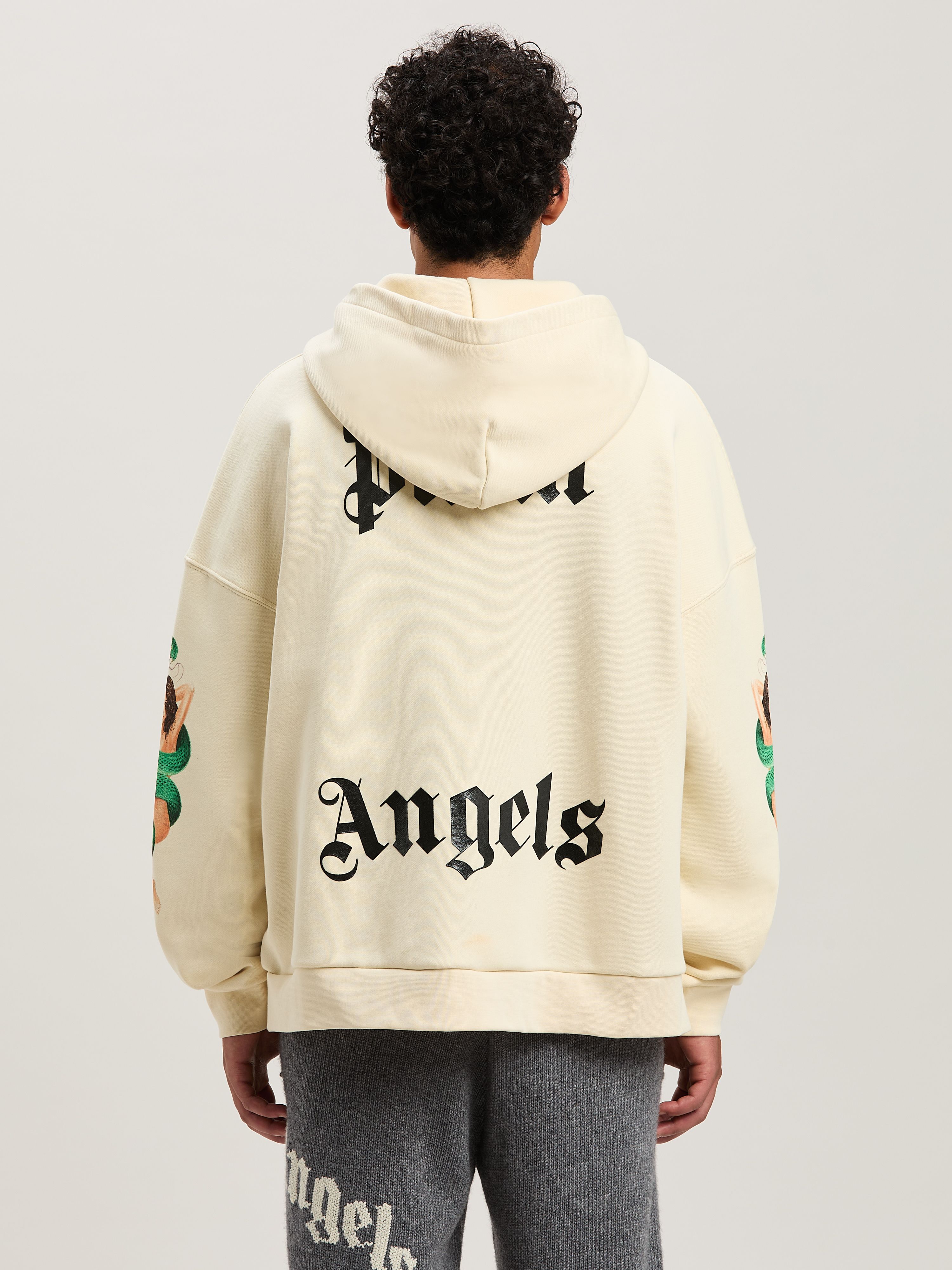 PALM ANGELS  Pin up hoodie IVORY - BLACK PMBB155S25FLE002