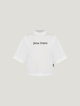 PALM ANGELS Classic Logo Cropped Tee WHITE BLACK PWAA020C99JER016