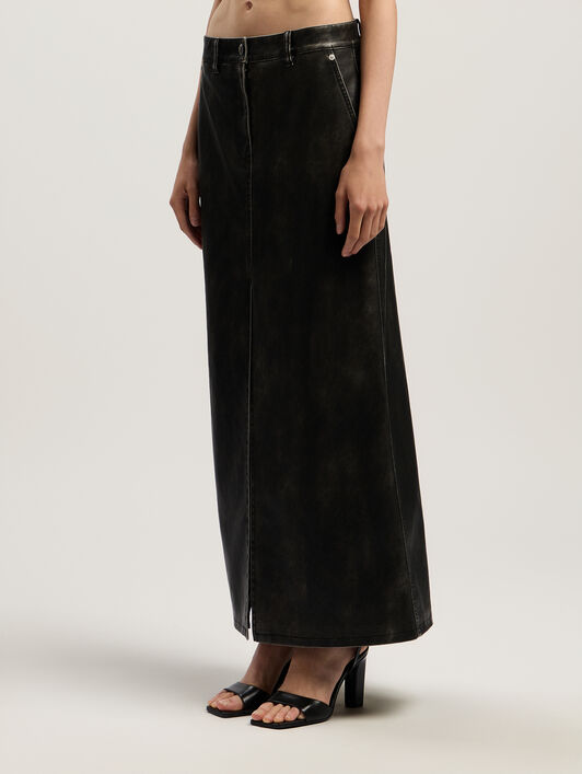 Curved Logo Coated Long Skirt PALM ANGELS Curved Logo Coated Long Skirt DARK GREY - BLACK PWJC014F25FAB001