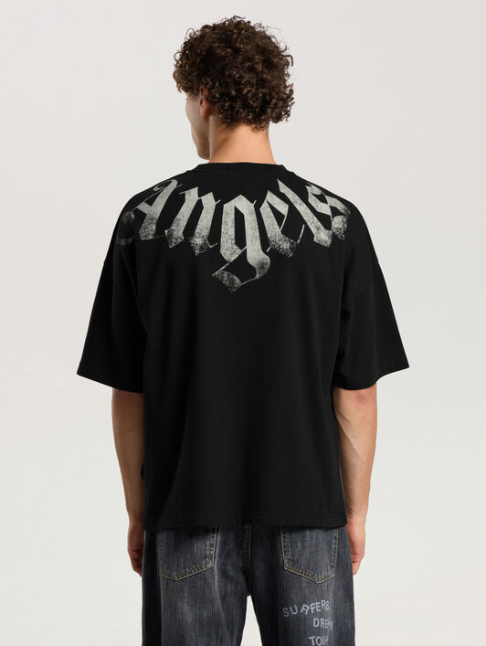 PALM ANGELS T-Shirt Con Logo Big Neck BLACK - OFF WHITE PAMAA03F26JR01