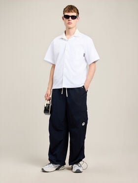 Back Curved Logo Bowling Shirt PALM ANGELS Back Curved Logo Bowling Shirt OFF WHITE BLACK PMGG00AS26FAB001