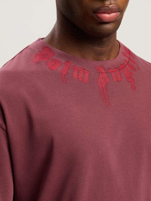 PALM ANGELS Neck Logo Regular T-Shirt BURGUNDY - RED PMAA109F25JER009