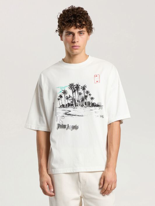PALM ANGELS Palm Life Loose T-Shirt OFF WHITE - BLACK PAMAA03F26JR02