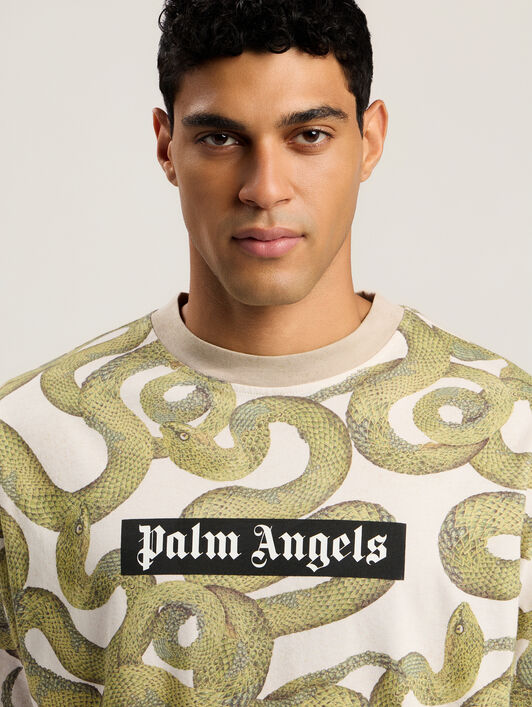 PALM ANGELS Snake Allover Loose T-Shirt IVORY - GREEN PMAA10DF25JER004