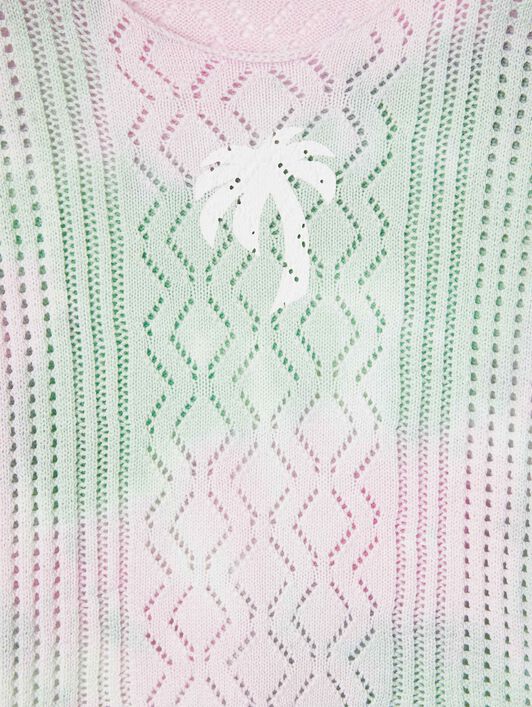PALM ANGELS  Tie and dye crochet sweater ROSE PINK BUTTER PGHE005S25KNI001