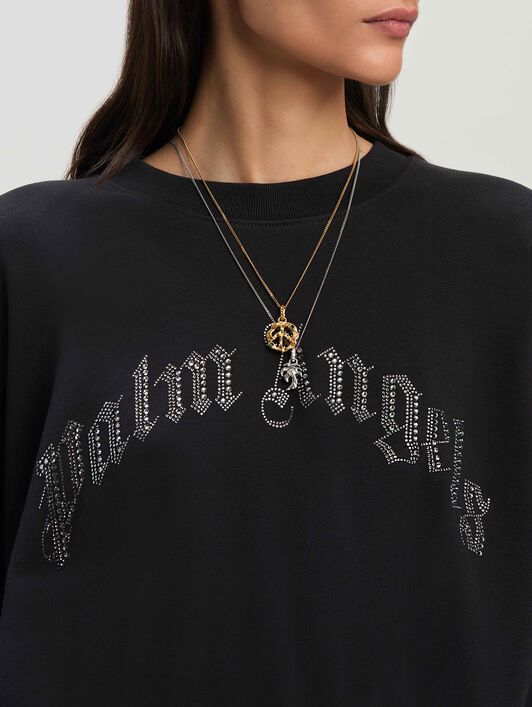 PALM ANGELS  Curvedl Logo embroidered cropped sweatshirt BLACK - SILVER PWBA057S25FAB001