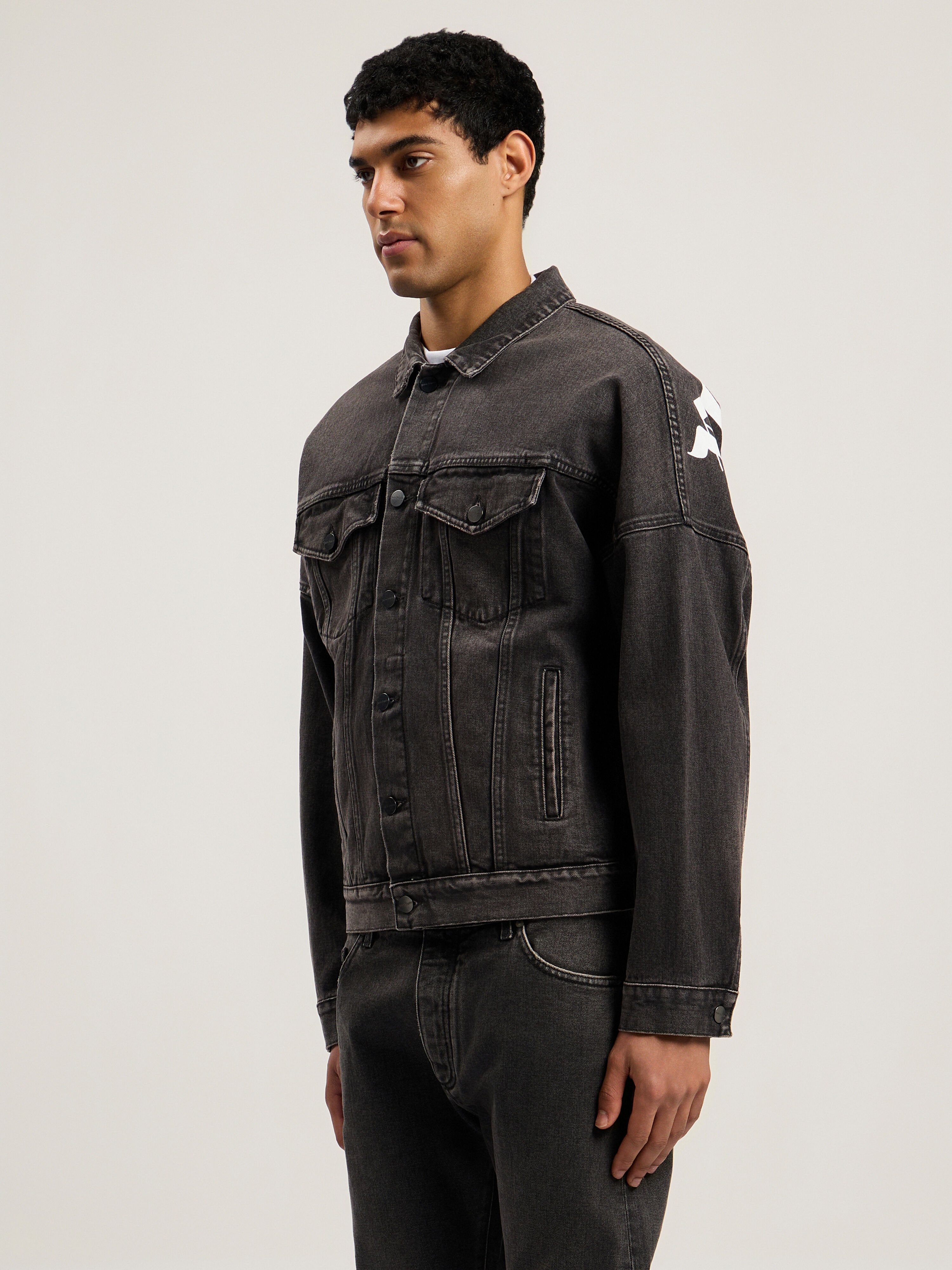 Back Logo Over Denim Jkt in BLACK WHITE for Men | Palm Angels®