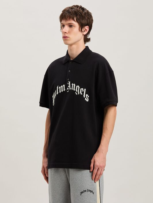 PALM ANGELS  Curved Logo polo shirt BLACK - OFF WHITE PMGB012S25FAB003