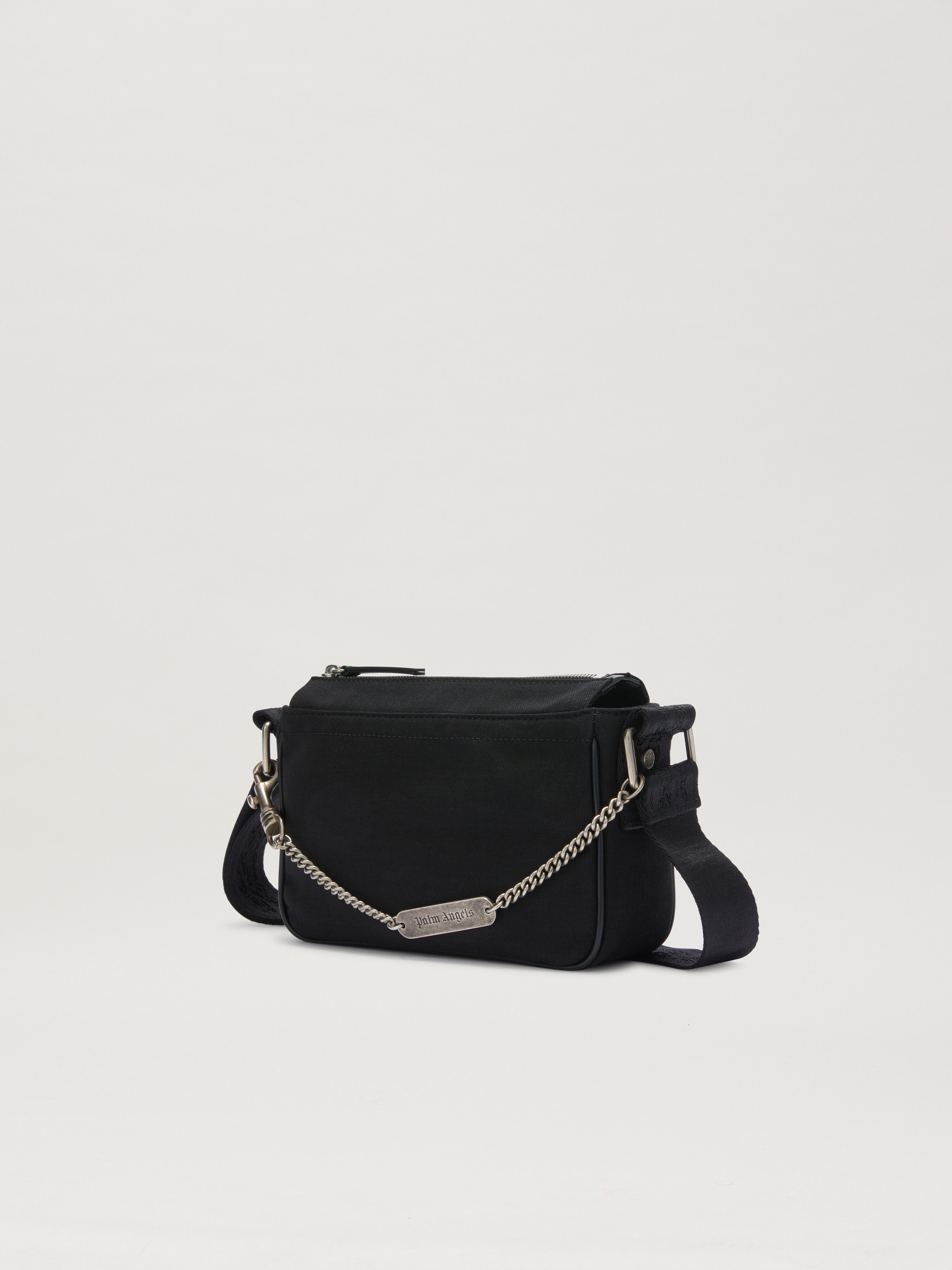 PALM ANGELS  Metallic logo plate croosbody bag BLACK PMNQ012S25FAB001