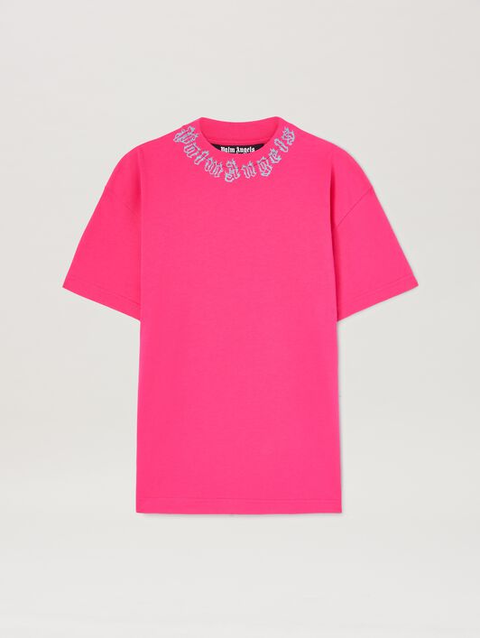 PALM ANGELS  Flame logo T-shirt FUCHSIA - LIGHT BLUE PMAA001S25JER002