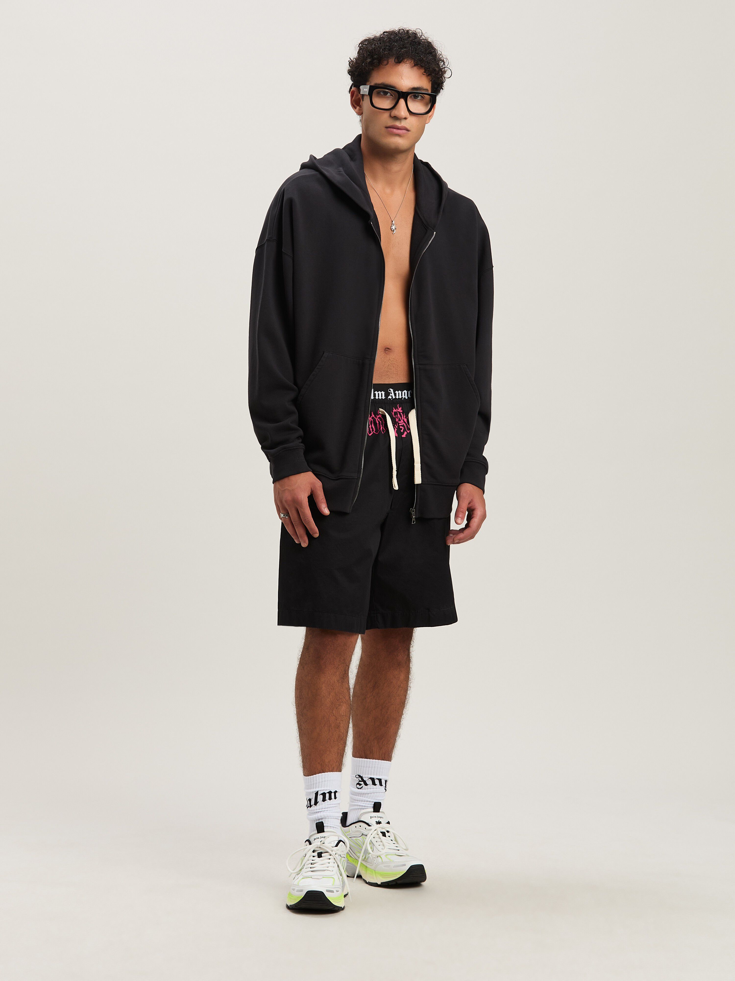 PALM ANGELS  Hoodie mit geschwungenem Logo und Reißverschluss BLACK - OFF WHITE PMBE016S25FLE003