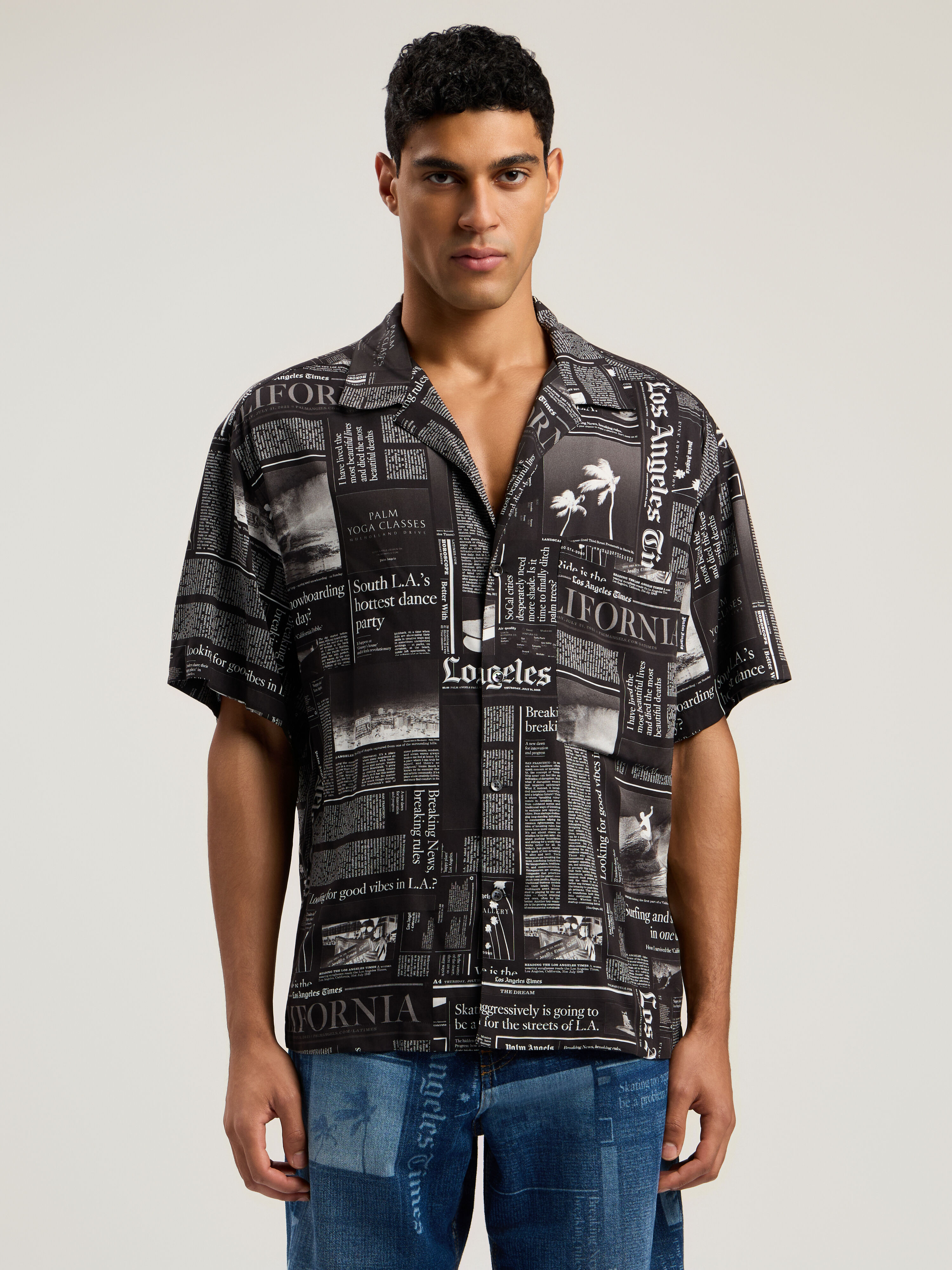 PaxLaTimes News Shirt in BLACK - OFF WHITE for Men | Palm Angels®