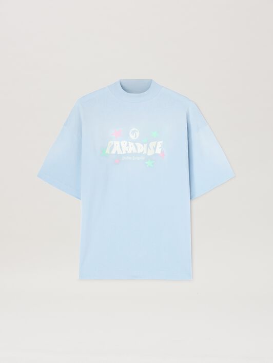 PALM ANGELS  Paradise Oversize T-shirt BABY BLUE - OFF WHITE PWAA017S25JER001