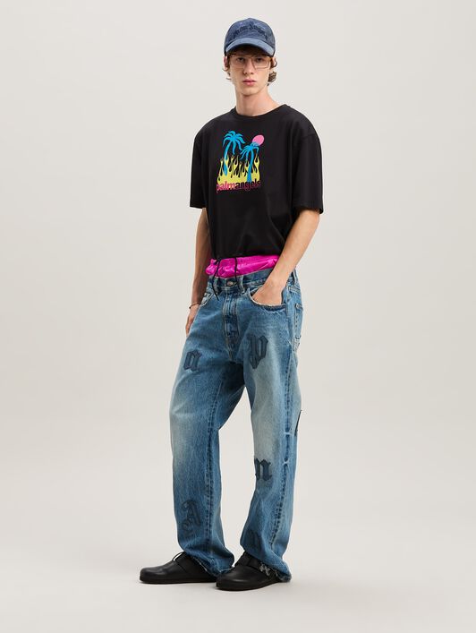 PALM ANGELS  Burning Oasis T-shirt BLACK - MULTICOLOR PMAA089S25JER002