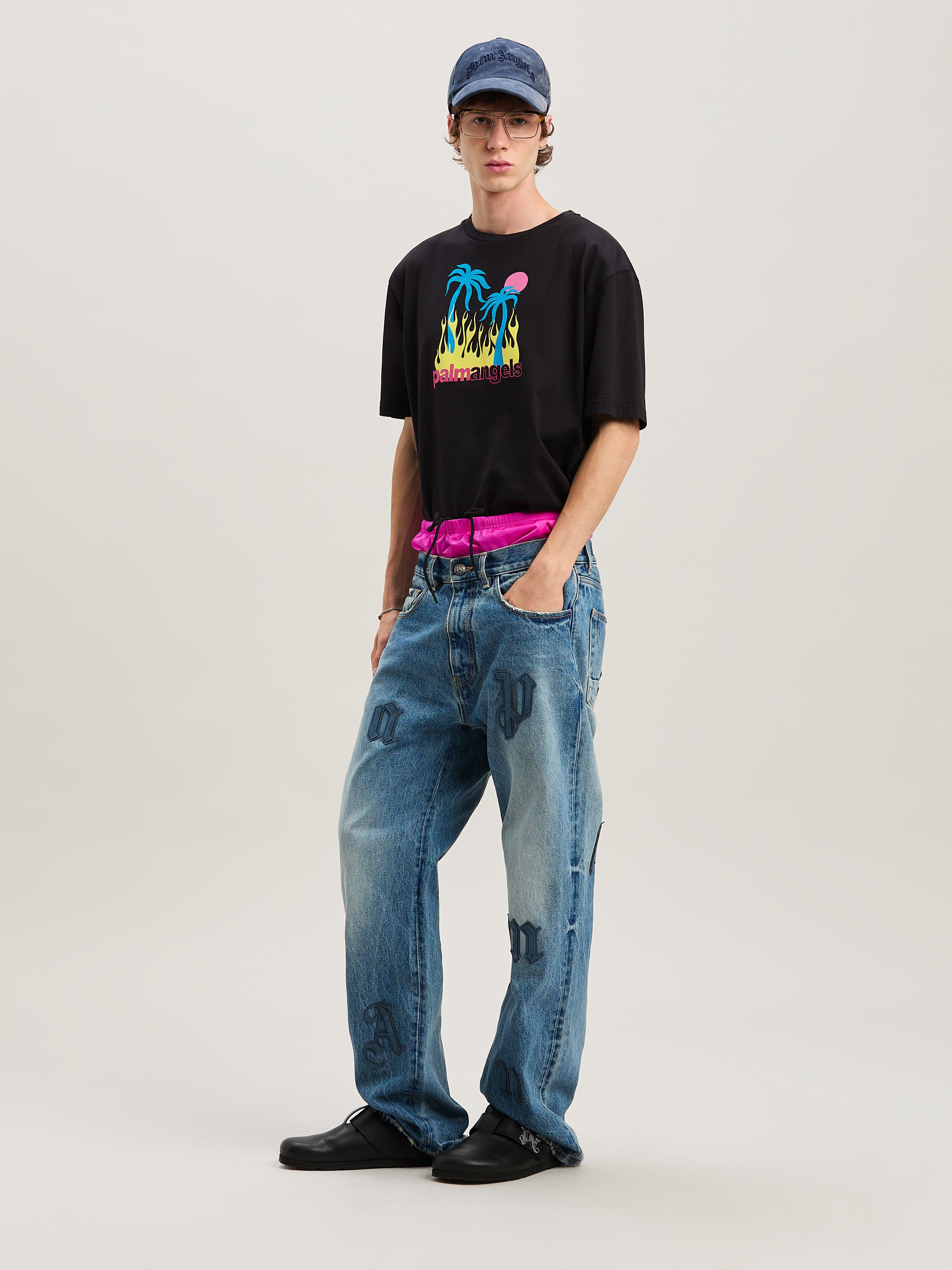 PALM ANGELS  Burning Oasis T-shirt BLACK - MULTICOLOR PMAA089S25JER002