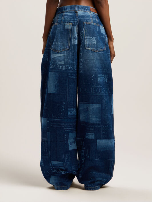 Newsprint Baggy Denim Pants PALM ANGELS Newsprint Baggy Denim Pants MEDIUM BLUE - DUSTY BLUE PWYB040F25DEN001