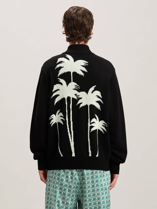 PALM ANGELS  Strickjacke mit Palme BLACK - OFF WHITE PMHA061S25KNI001