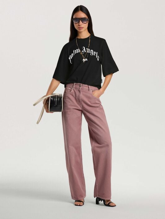 Curved Logo Boxy T-Shirt PALM ANGELS Curved Logo Boxy T-Shirt BLACK - OFF WHITE PAWAA03F26JR01