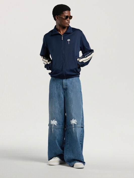 PALM ANGELS Palm Tree Striped Track Jacket NAVY BLUE - OFF WHITE PAMBD06W26FB01