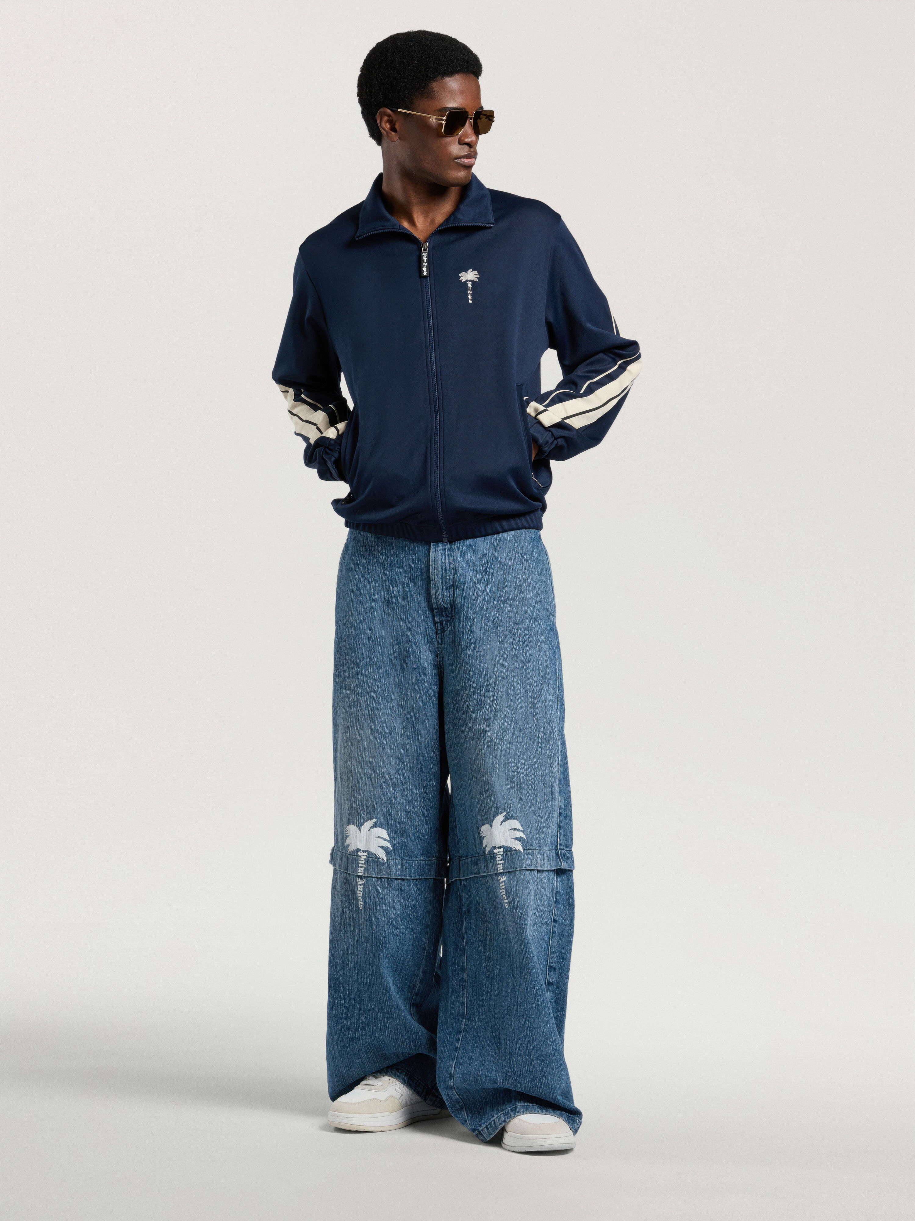 PALM ANGELS Palm Tree Striped Track Jacket NAVY BLUE - OFF WHITE PAMBD06W26FB01
