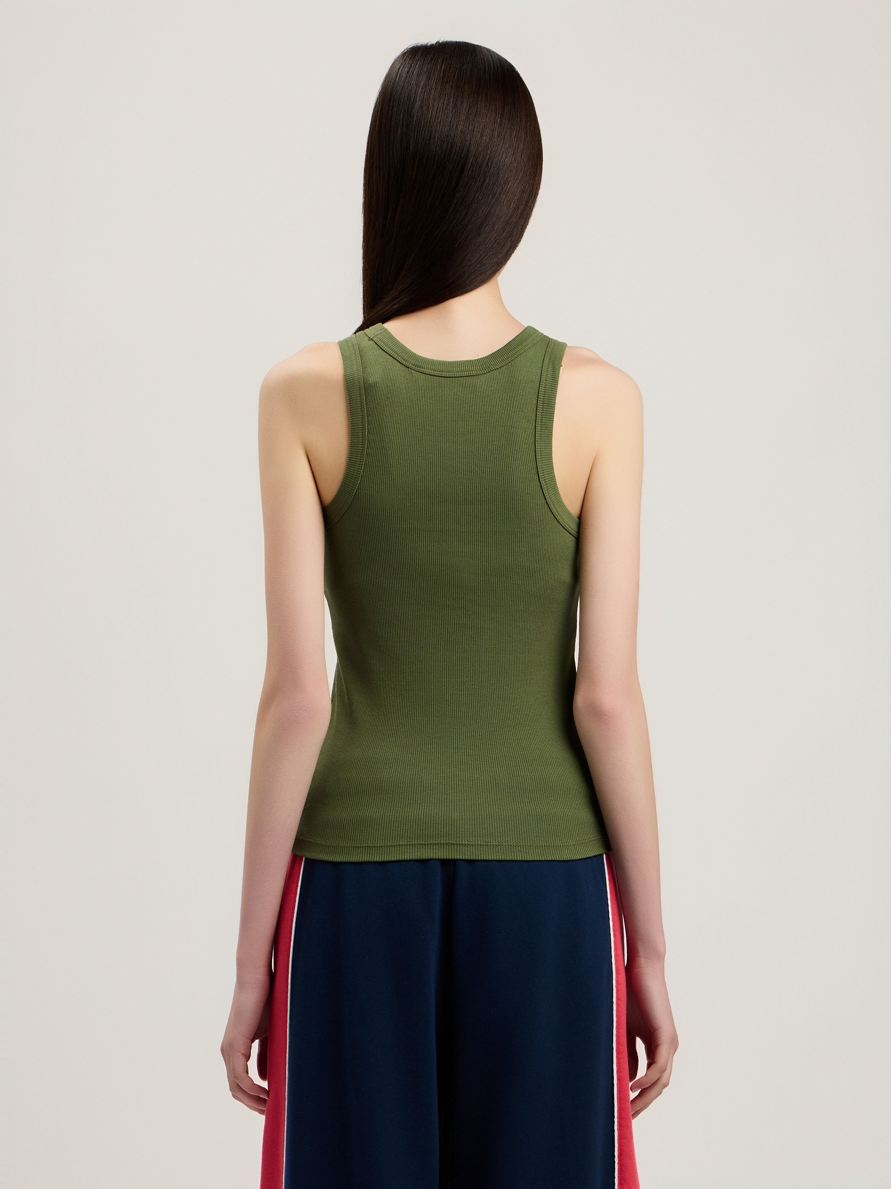 PALM ANGELS Classic Logo Fitted Tank Top MILITARY GREEN OFF WHITE PWAC024S26JER001