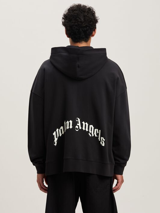 PALM ANGELS  Hoodie mit geschwungenem Logo und Reißverschluss BLACK - OFF WHITE PMBE016S25FLE003