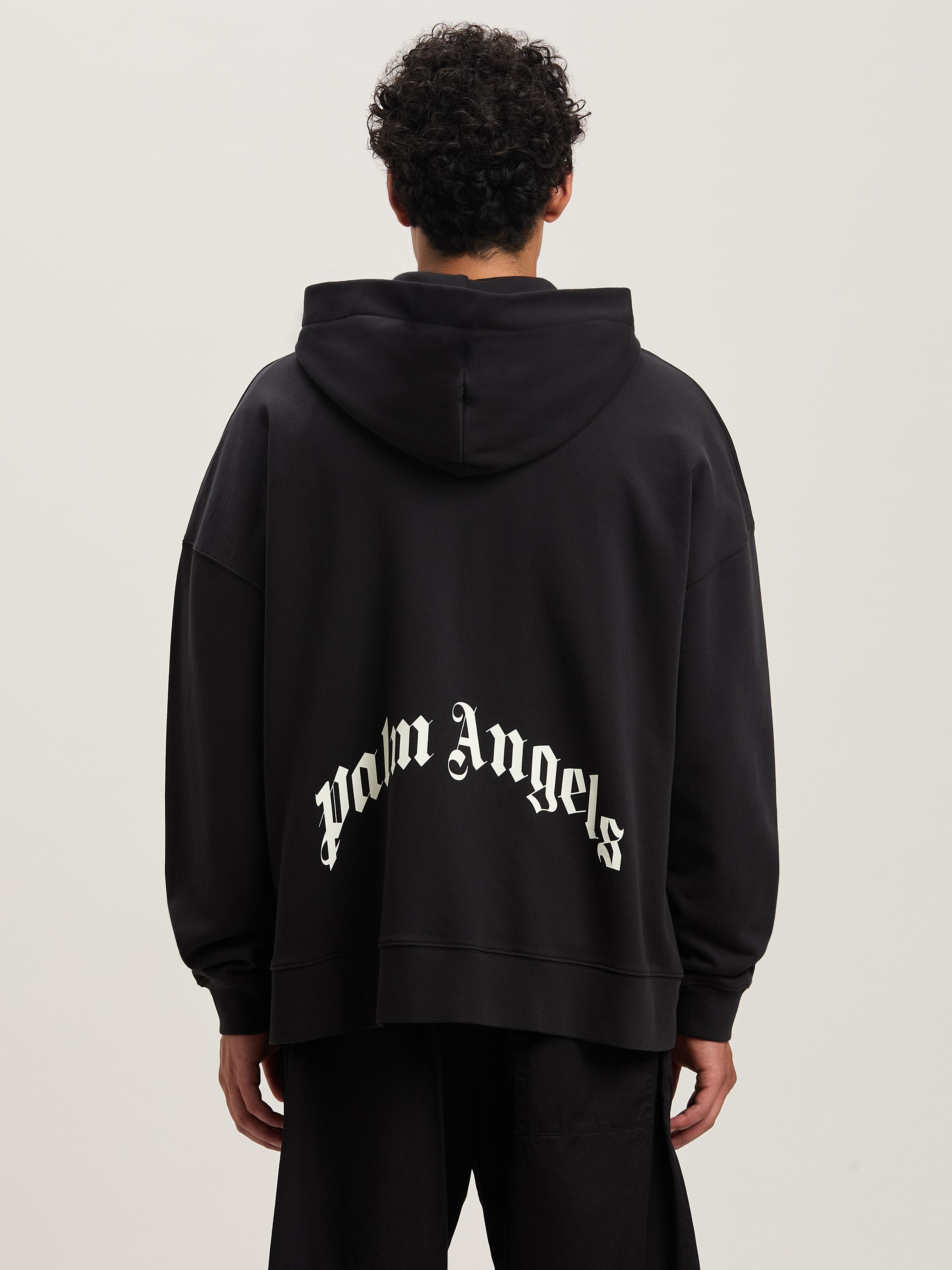 PALM ANGELS  Hoodie mit geschwungenem Logo und Reißverschluss BLACK - OFF WHITE PMBE016S25FLE003