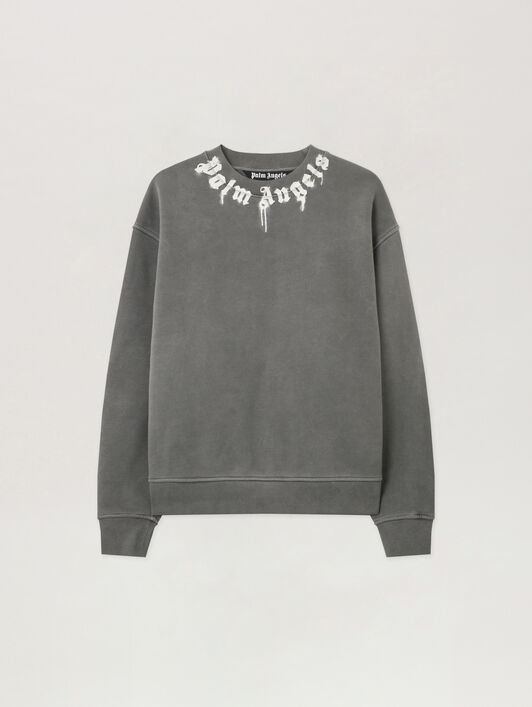 PALM ANGELS Neck Logo Regular Crewneck Sweatshirt DARK GREY - OFF WHITE PMBA08HF25FLE003