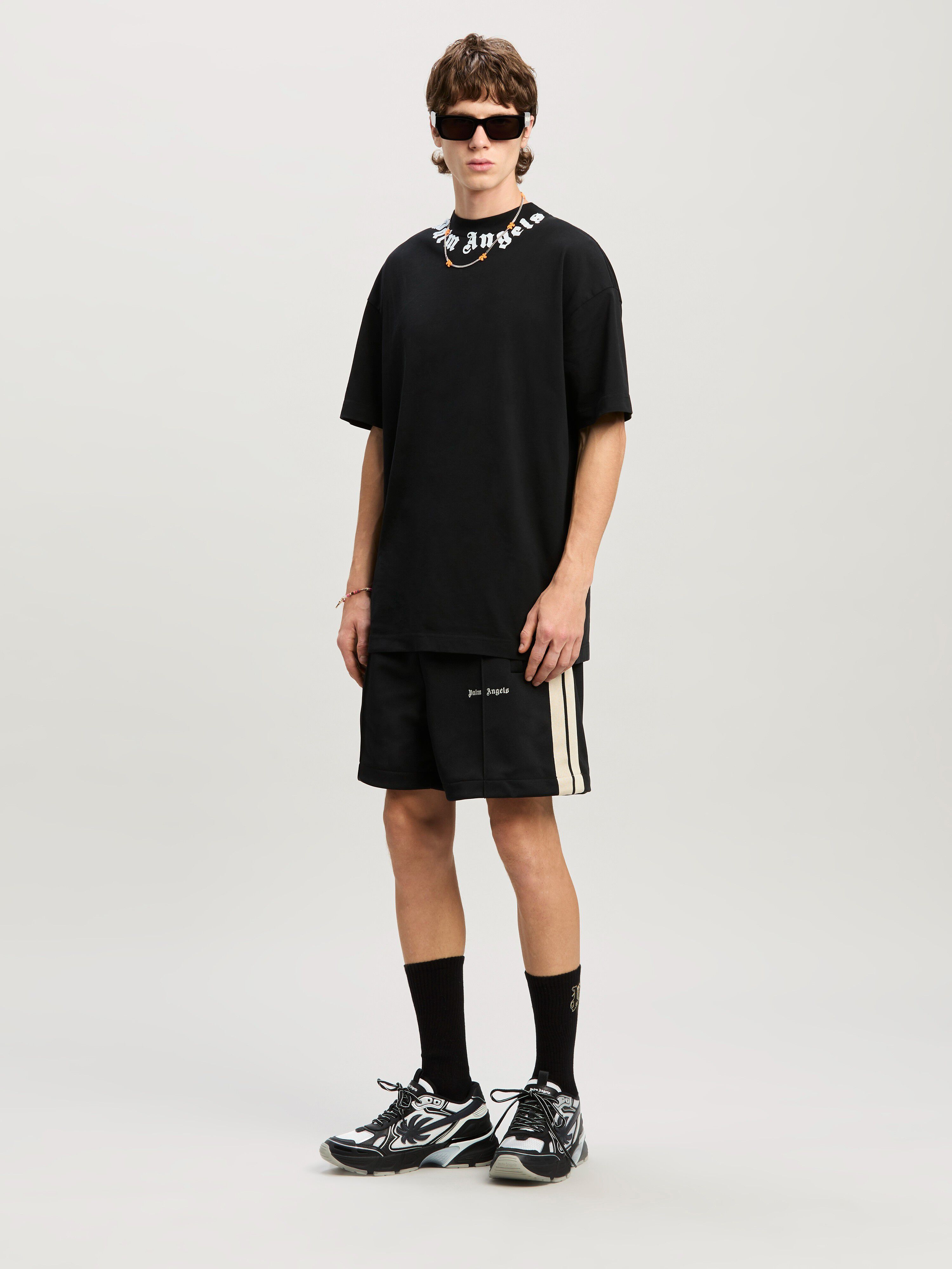 PALM ANGELS Classic Logo Track Shorts Black Off Whit BLACK - OFF WHITE PMCL004C99FAB001