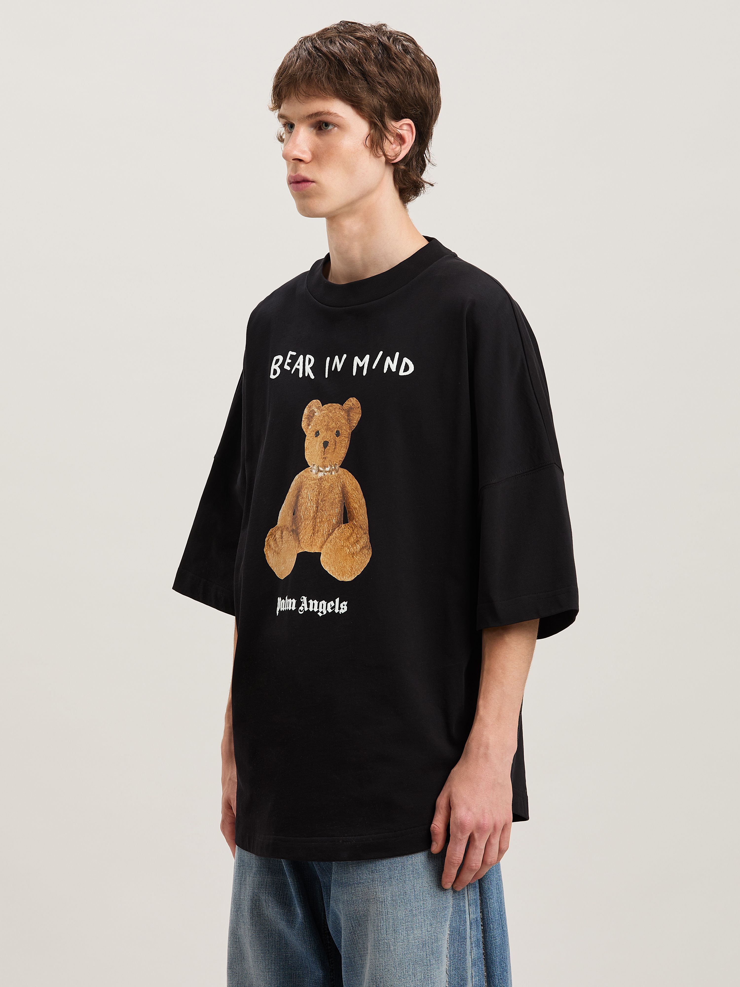 PALM ANGELS  Bear in Mind Over T-shirt BLACK - BROWN PMAA002S25JER002