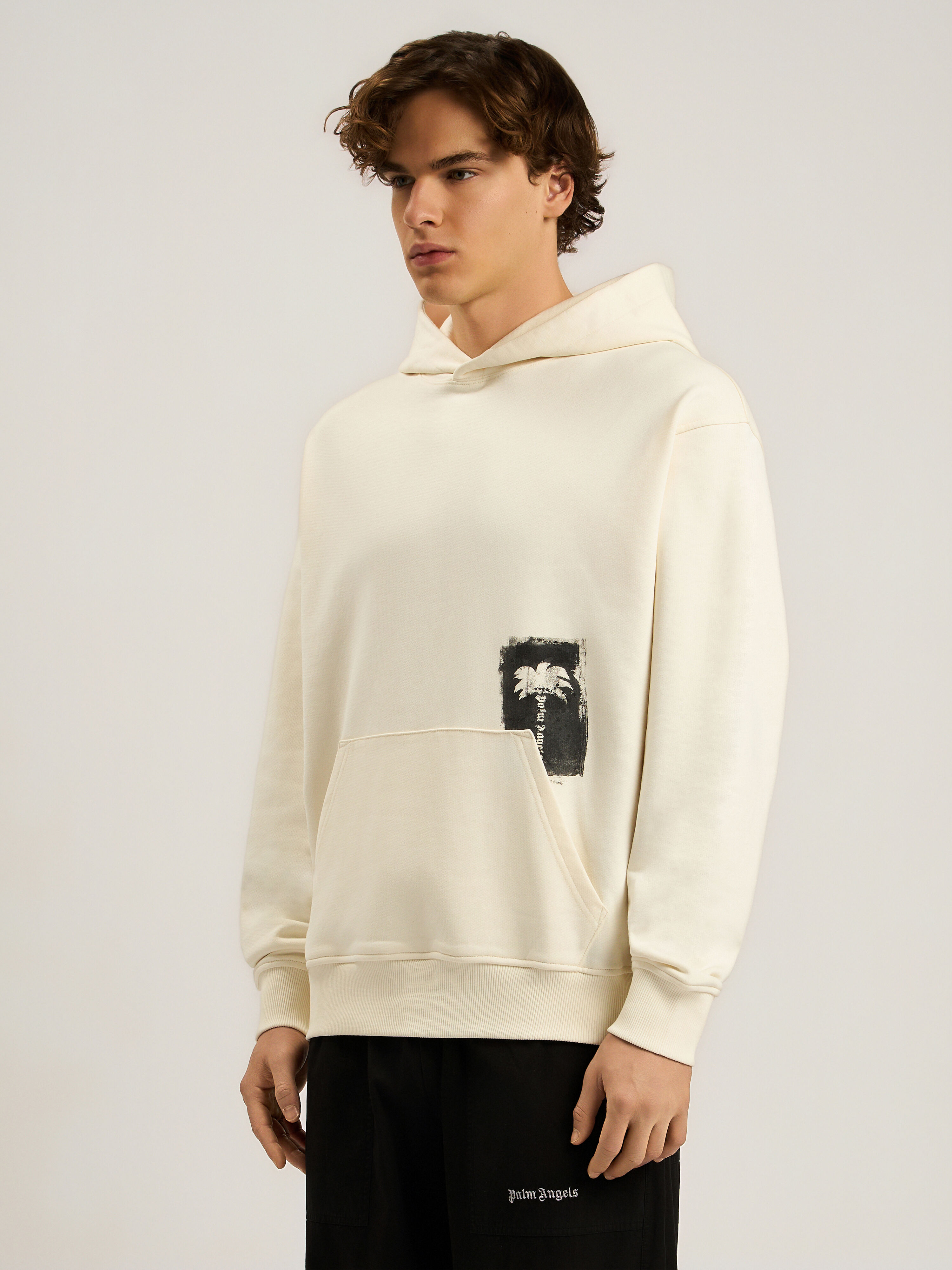 Brushed Palm Tree Regular Hoodie in OFF WHITE - BLACK for Men