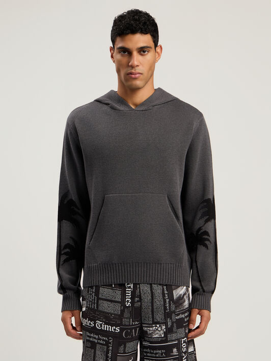 Back Palms Knit Hoodie PALM ANGELS Back Palms Knit Hoodie DARK GREY - BLACK PMHU026F25KNI001