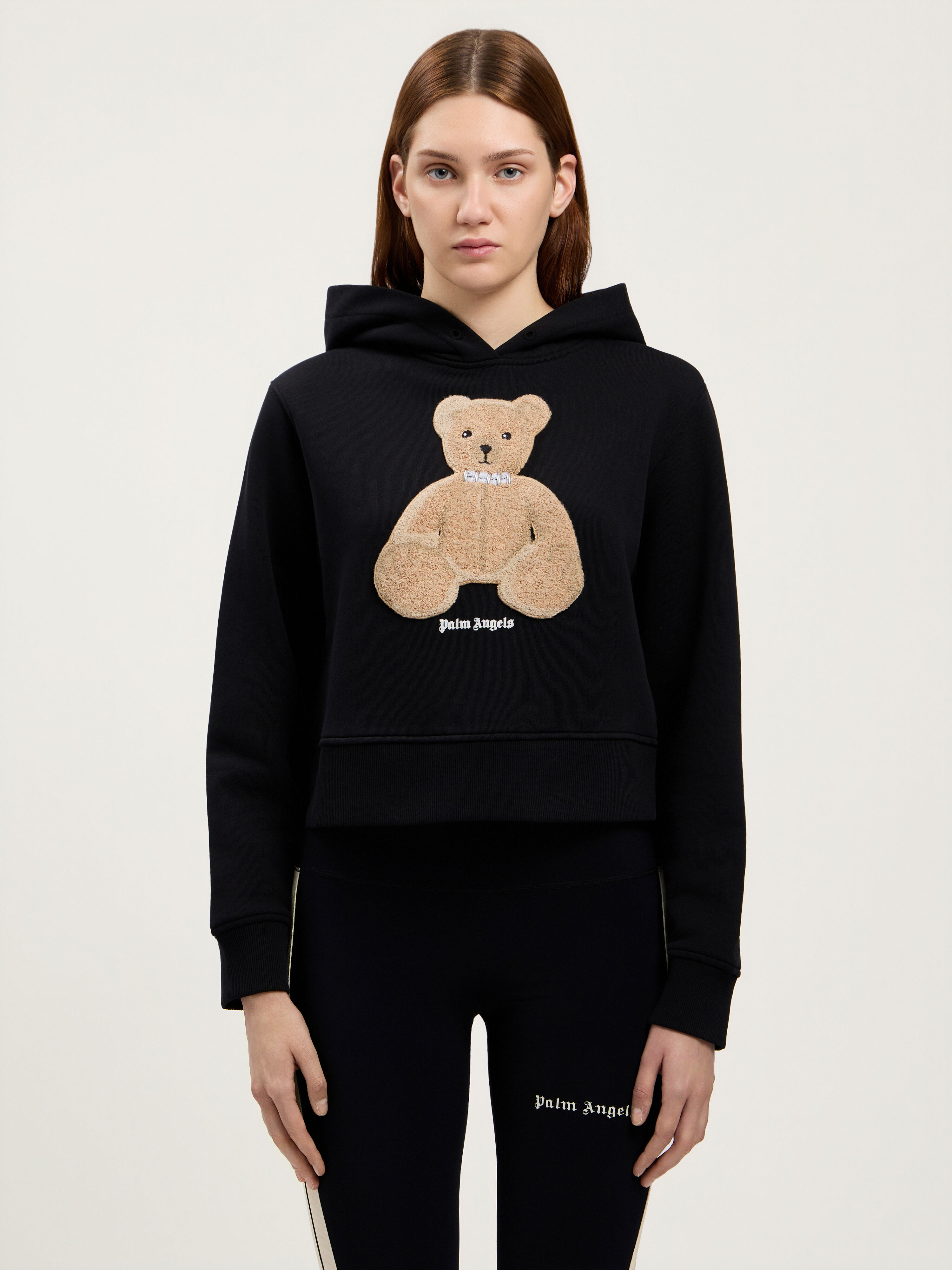 PALM ANGELS Bear Fitted Hoodie BLACK BROWN PWBB069S26FLE008