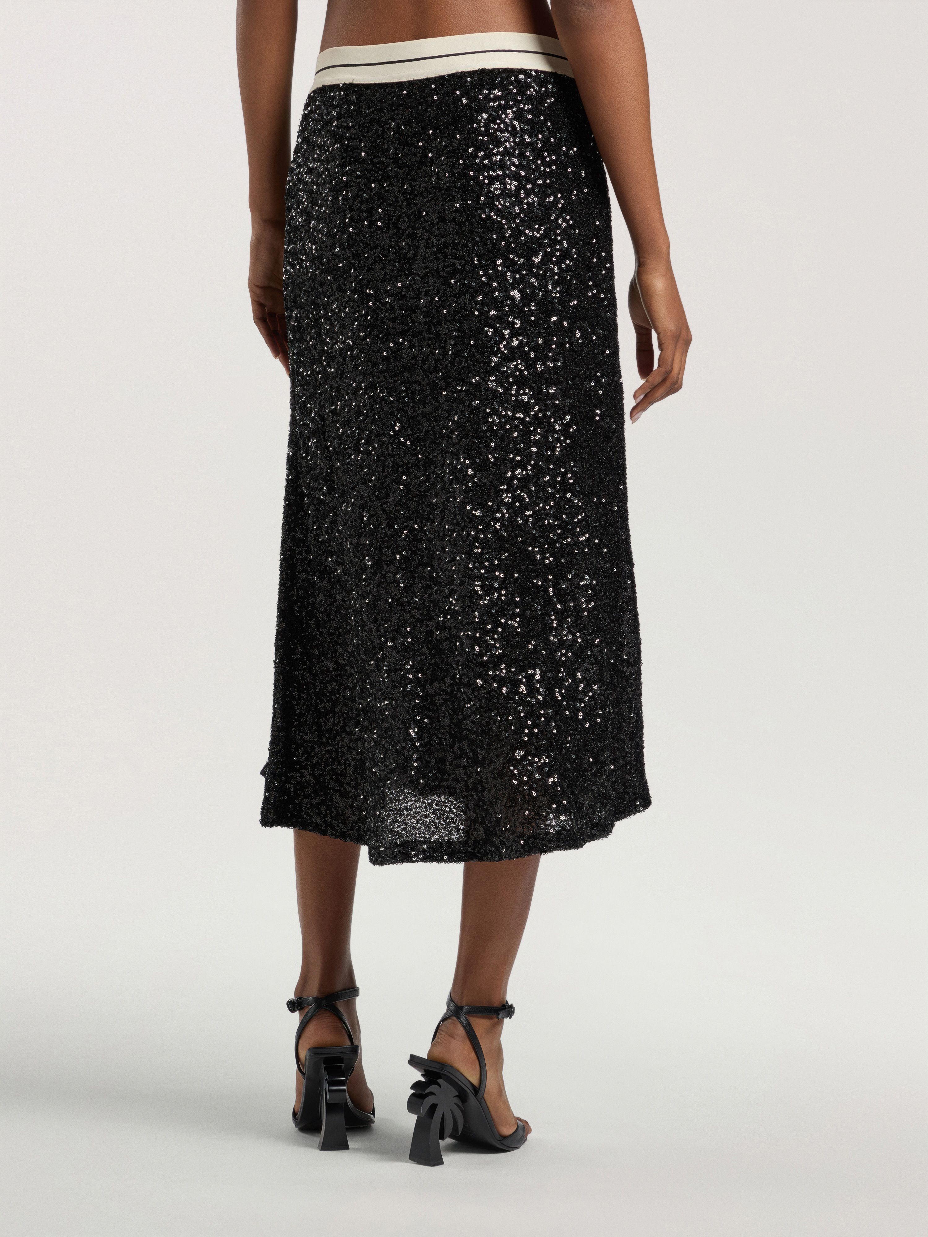 Logo Essential Sequins Midi Skirt PALM ANGELS Logo Essential Sequins Midi Skirt BLACK - CREAM PAWCW02W26FB01