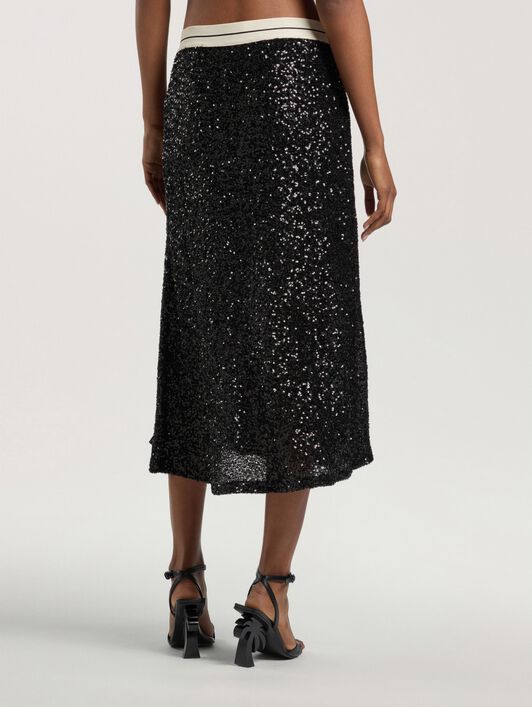 Logo Essential Sequins Midi Skirt PALM ANGELS Logo Essential Sequins Midi Skirt BLACK - CREAM PAWCW02W26FB01