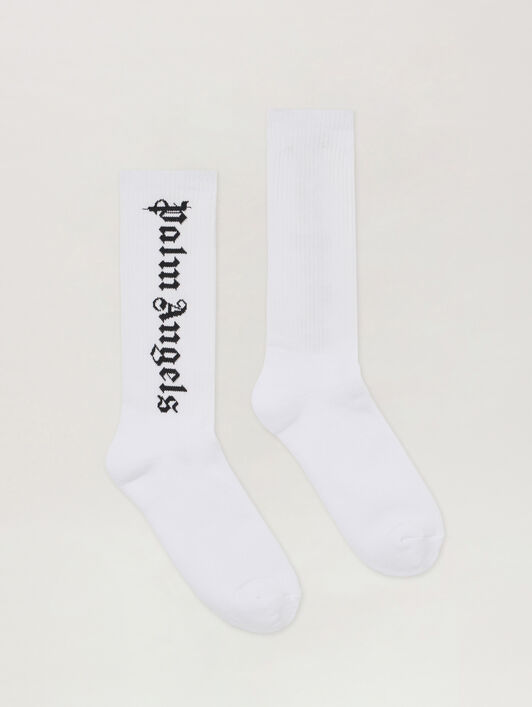PALM ANGELS CLASSIC LOGO SOCKS WHITE BLACK PMRA001C99FAB002