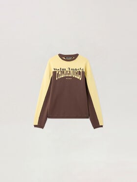 PALM ANGELS Vintage Logo Crewneck Sweatshirt BROWN - LIGHT YELLOW PAMBA06F26FL01