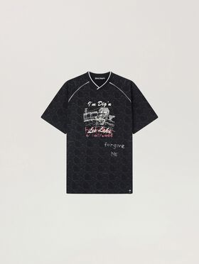 PALM ANGELS Starry Palm Allover Reg T-Shirt BLACK - OFF WHITE PAMAA09W26JR02