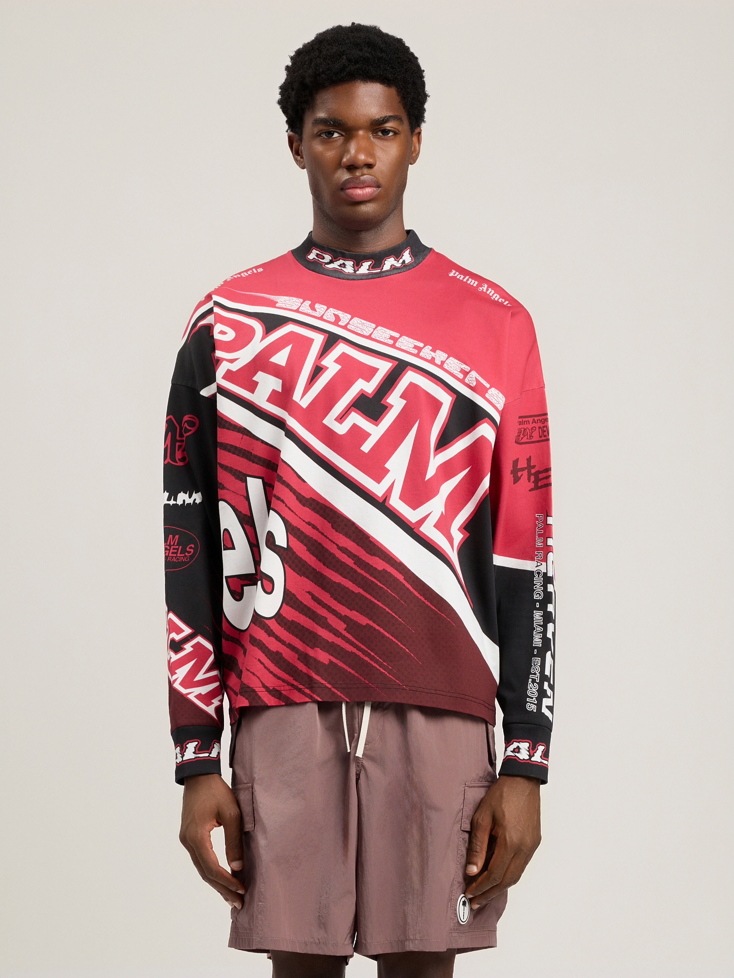 Racing Loose Long-Sleeved T-Shirt in RED BLACK for Men | Palm Angels®