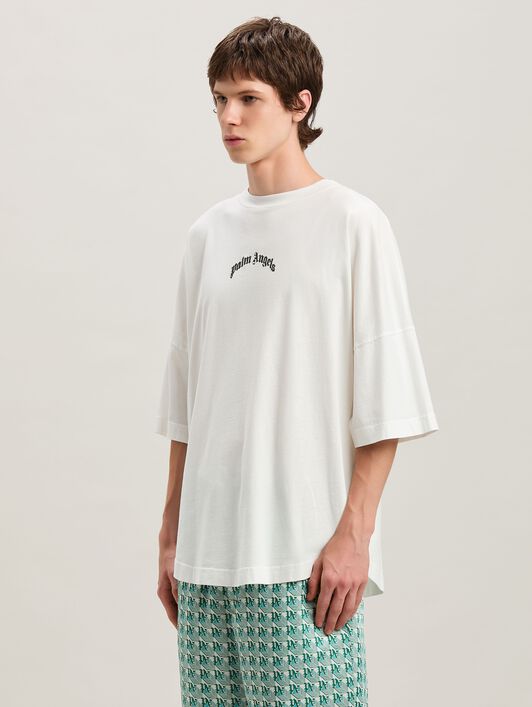 PALM ANGELS Curved logo Oversize T-shirt OFF WHITE - NERO PMAA002S25JER001